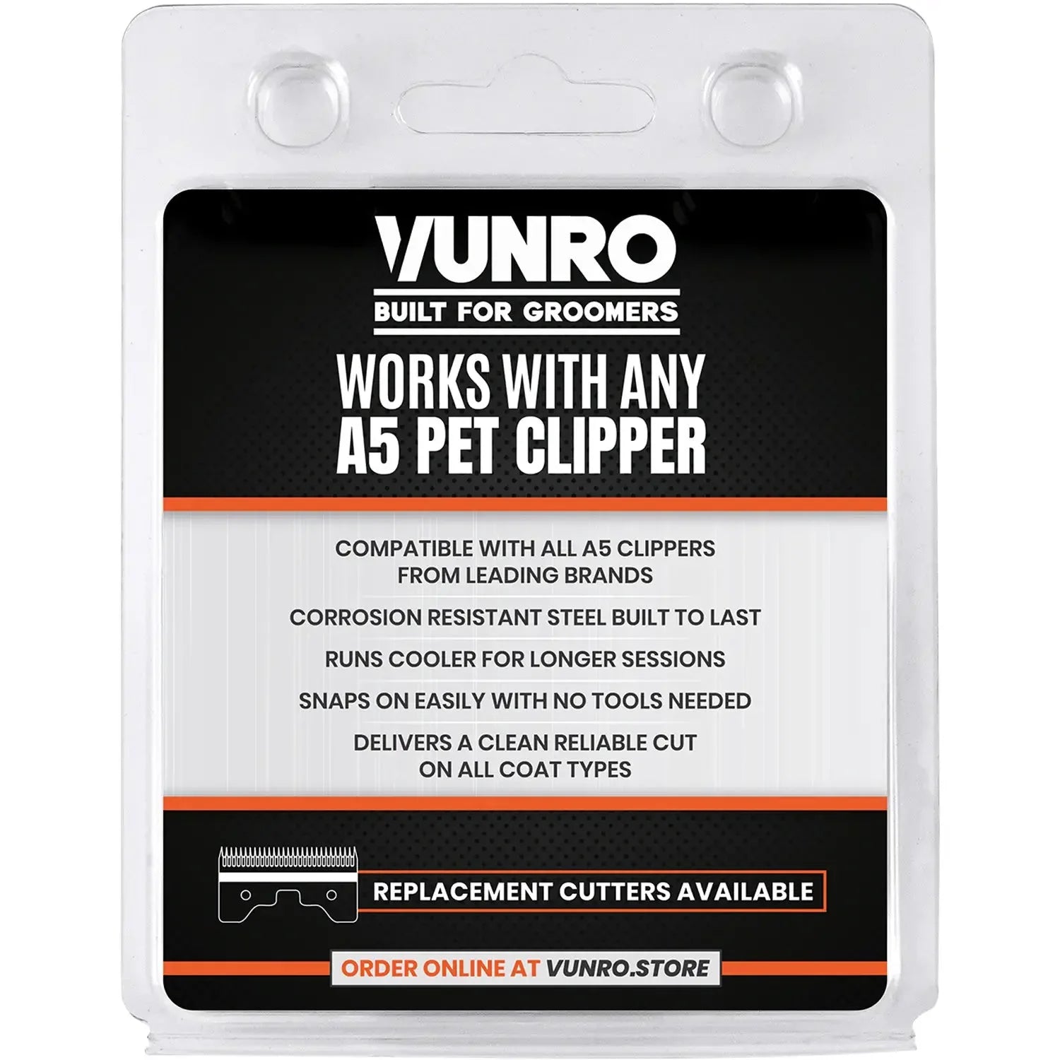 VUNRO 7FW Wide Blue Steel dog clipper blade retail pack back